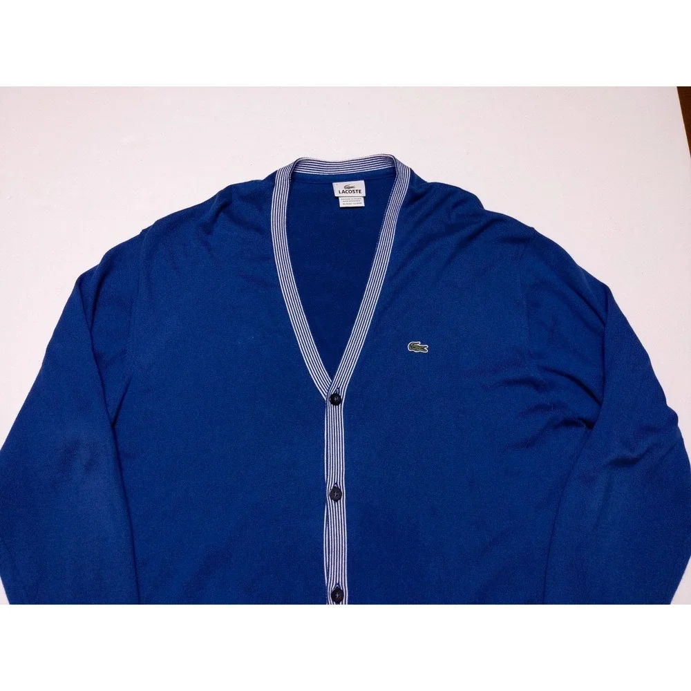 LACOSTE Men's‎ Button Cardigan Sweater Cotton Modern Blue 7 or XL